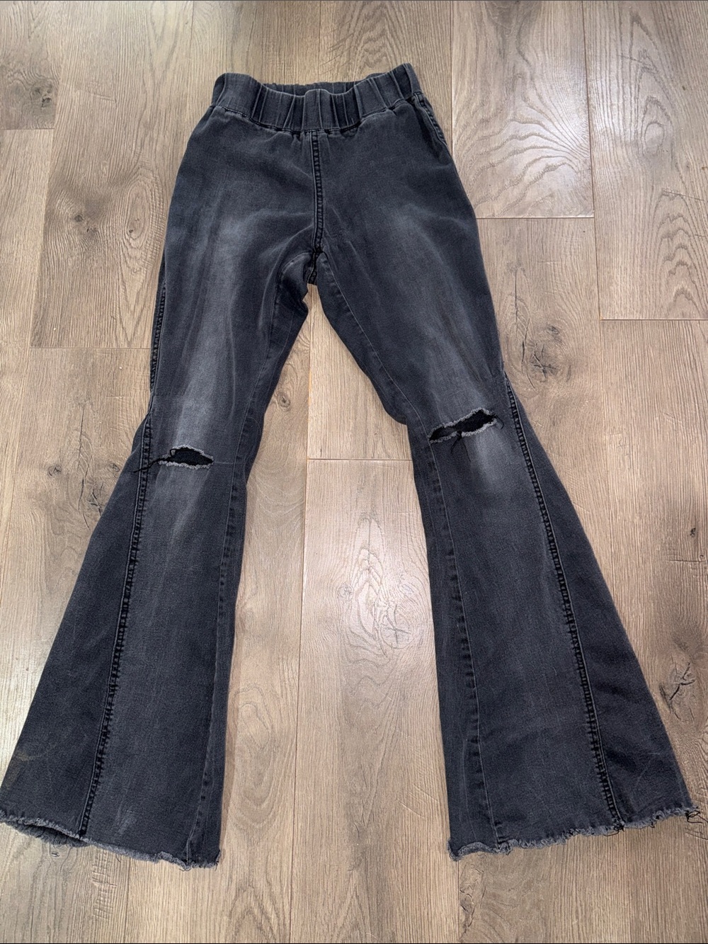 Women's Black Distressed Flared Jeans